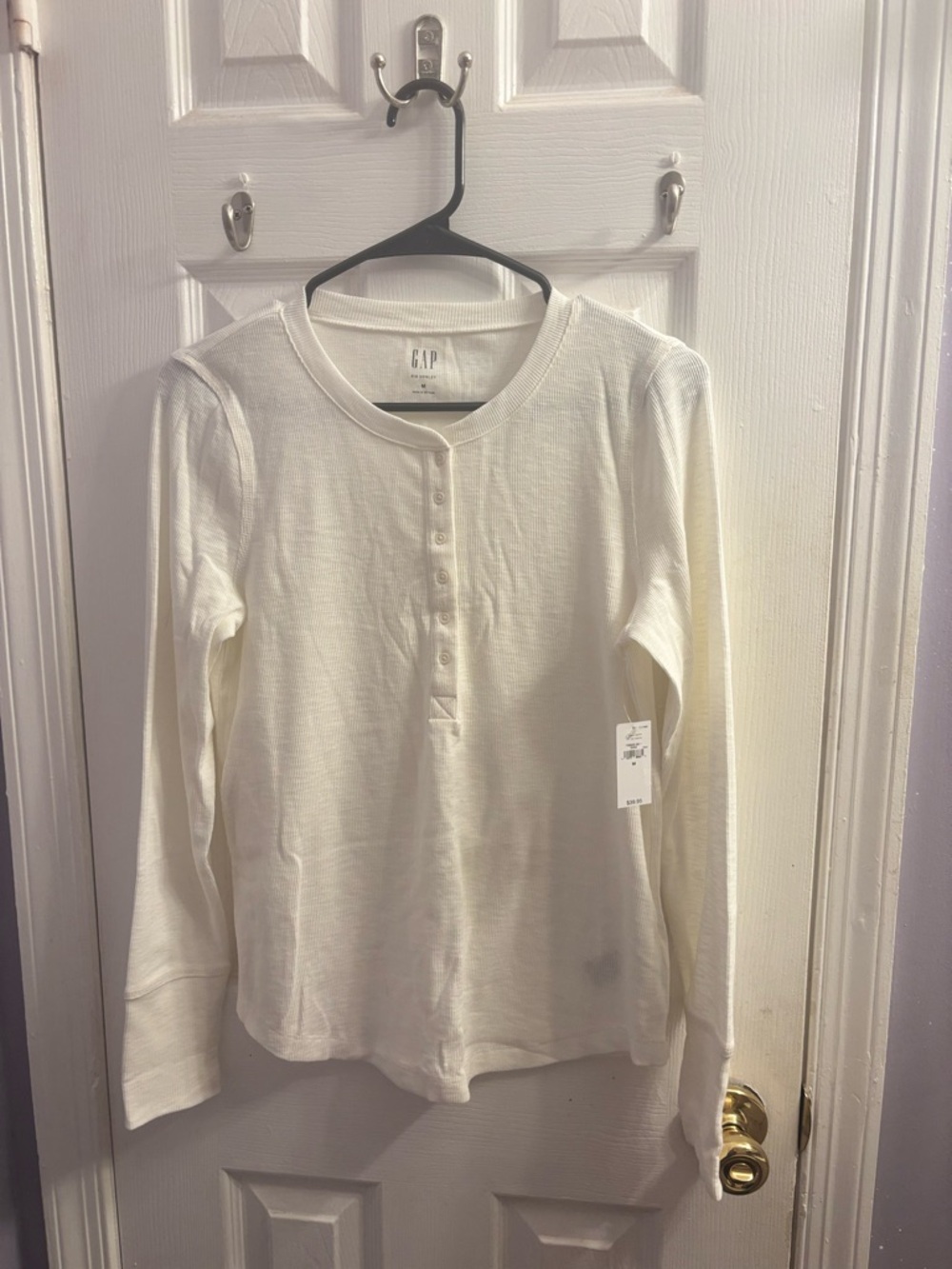 GAP White Henley Thermal Button-Front Long Sleeve